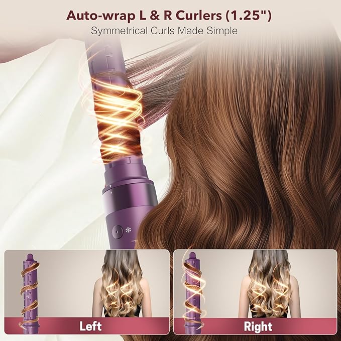 StyleVibe 6-in-1 Air Styler, Hair Dryer & Blow Dryer Brush with Travel Case - Auto Wrap Curls (L/R), Fast Drying, Thermal Round Brush for Smooth Blowouts & Frizz-Free Volume, No Heat Damage