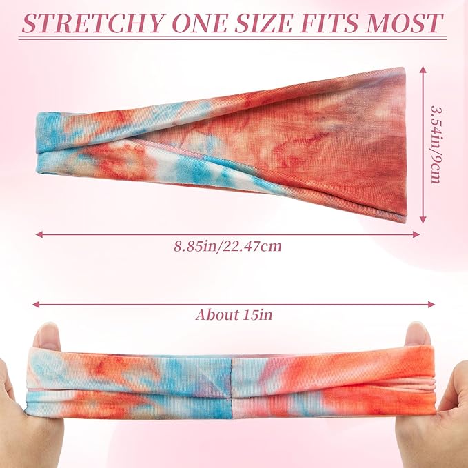 Tie Dye Headbands for Women, 6 Pack Wide Non-Slip Stretchy Hair Bands for Yoga, Workout, Running, Fashion Hair Accessories for Women's Hair（Shape 4）