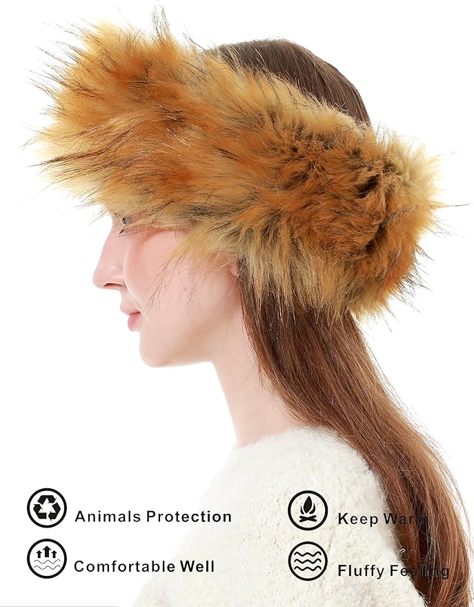 Faux Fur Headband for Women Winter Earwarmer Earmuff with Elastic