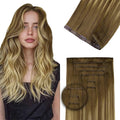 DOORES Invisible Clip in Hair Extensions 18 inch 130g 7pcs, Real Human Hair Invisi Edge Clip in Extensions, Virgin PU Clipins Straight Thickening, 6BT18D Medium Brown Highlighted Dirty Blonde