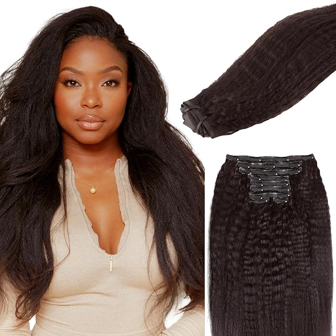 Lashey Seamless Clip in Hair Extensions Human Hair 130g 18 Inch 9pcs #2 Dark Brown Kinky Straight Full Pack Clip in Hair Extensions for Women