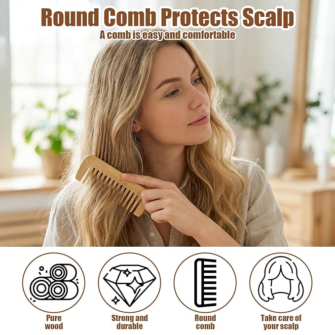 3 Pcs Bamboo Comb for Hair Growth, Natural Handmade Bamboo Anti-Static Combs Set - Wide Tooth, Rat Tail & Fine Tooth, Natural Nan Zhu Bamboos Wooden Combs for Hair & Beard, Travel Friendly