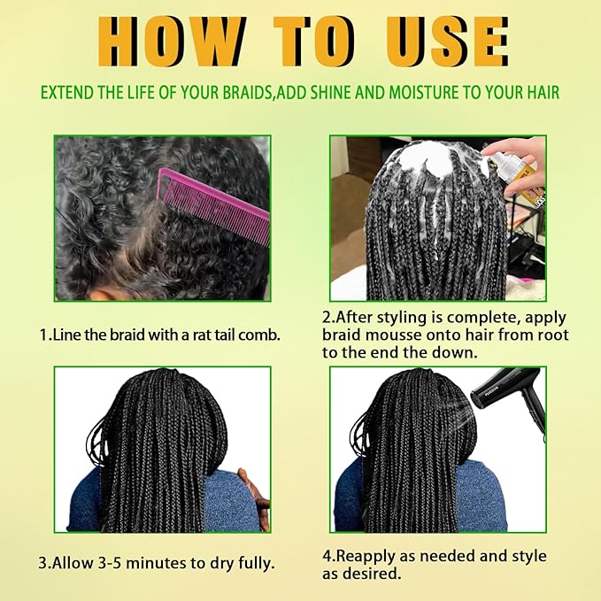 Goiple Hair Mousse for Braids, Twist, Locs - Braid Foam Control Mousse, No Flake, High Shine Style and Moisturizes, Lightweight Easy to Apply 16 fl oz (2pcs)