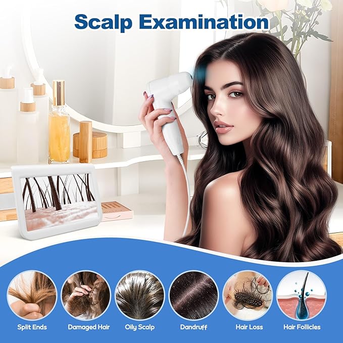 Skin Hair Analyzer 10.2 Inch Scalp Analysis Machine, Scalps Camera with 50X/200X Dual Lens, Skin Scalp Detector, Rechargeable HD Hair Follicle Analyzer for Home Salon Use
