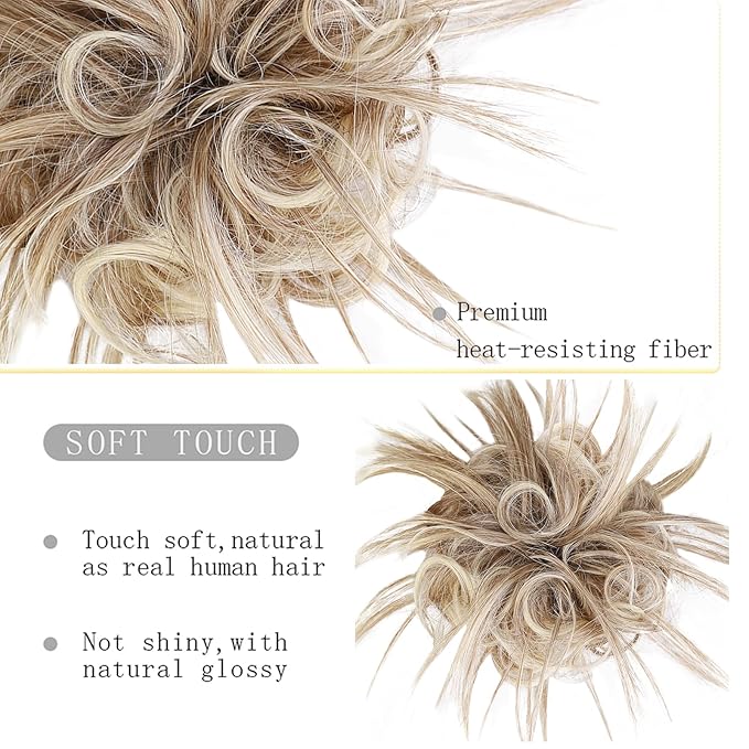 HMD Tousled Updo Messy Bun Hair Piece Hair Extension Ponytail With Elastic Rubber Band Updo Bun Synthetic Hairpieces for Women