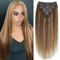 #4/27/4 Yaki Straight Clip in Hair Extensions Real Human Hair Omber Clip ins For Women Yaki Straight Clip on Hair(22inch,T1BP1B/30)