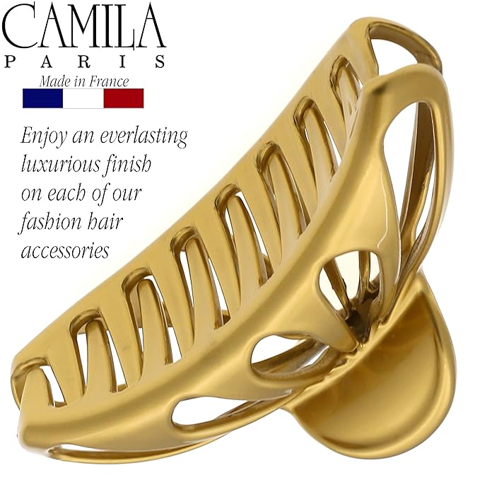 Camila Paris CP3055 French Hair Clip for Women Thick Hair for Long Curly Wavy Hair, Gold, Girls Hair Claw Clips Fashion Styling Hair Accessories for Women, Strong Hold No Slip Grip, Made in France