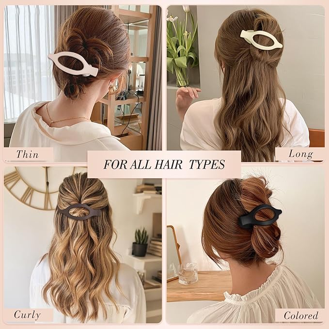 Obeoby 6 PCS Flat Hair Clips for Women, French Flat Claw Clips Large Medium Hair Barrettes Accessories Stocking Stuffers Christmas Gifts (Neutral)