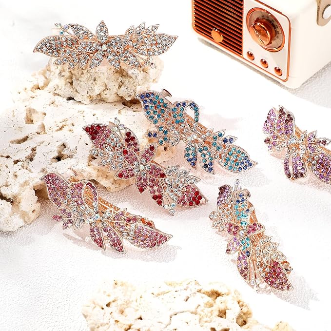 Geyoga 6 Pieces Vintage Hair Barrettes for Women Retro Flower French Pearl Crystal Rhinestones Clips Hair Pins for Women Styling Accessories(Shining Style)