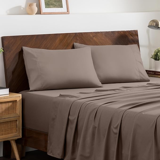 Bare Home Microfiber Pillow Cases - King 20x36 - Cooling Pillowcases - Double Brushed - Easy Care - Envelope Closure (King Pillowcase Set of 2, Taupe)