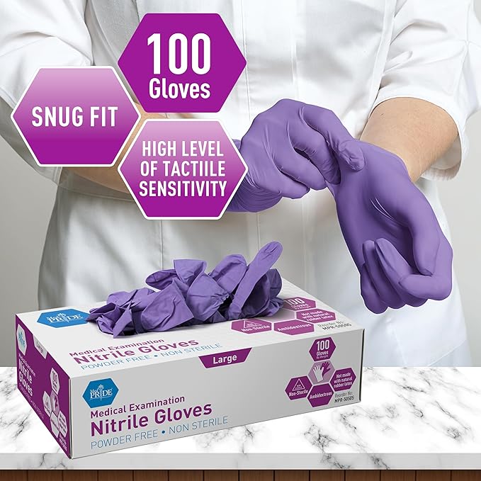 MedPride Powder-Free Nitrile Exam Gloves, Large, 100 Count, Pack of 10