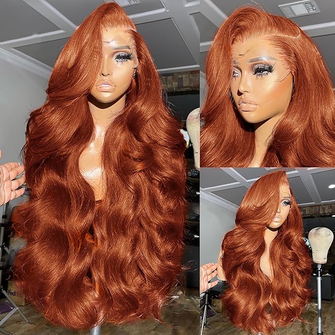 AMIRTY 250 density 30 Inch Dark Ginger Wig Human Hair Pre Plucked 13x4 Auburn Colored Lace Front Wigs Body Wave Glueless Wigs Human Hair HD Lace Frontal Reddish Brown Human Hair Wig