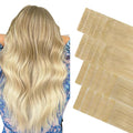 GOO GOO Invisi Edge Tape in Hair Extensions Human Hair, 18AT60A Pearl Ash Blonde Highlights 10pcs injected with 10pcs classical tape ins, 12inch 40g, Virgin Remy Hair, Natural Look