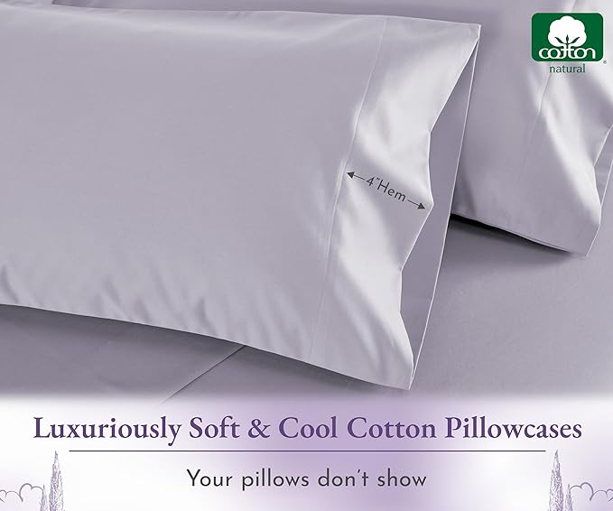 California Design Den King Size Pillow Cases Set of 2-1000 Thread Count, Soft and Smooth Sateen Weave, 100% Cotton Pillow Cover, Thick and Durable - Lavender Grey