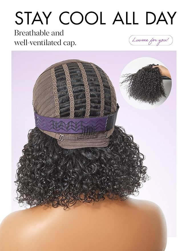 LUVME HAIR Wet and Wavy 5x5 Closure Water Wave Short Curly Bob Glueless Wigs Human Hair Pre Plucked Pre Cut Lace Side Part 100% Human Hair Wig 16 Inches