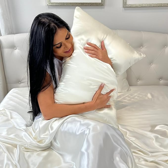Mulberry Park 30 Momme 100% Pure Mulberry Silk Pillowcase - Luxury Charmeuse Weave for Hair and Skin, Cooling Silk Pillow Cover for Beauty Sleep - Standard Size 20''x26'' / Ivory