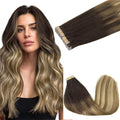 GOO GOO Tape in Hair Extensions Human Hair, 2/6/18 Balayage Brown to Dirty Blonde, 26inch 120g 40pcs, Skin Weft Seamless Invisible, Silky Straight with Thick Ends, Remy Human Hair