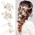 Wedding Flower Hair Accessories for Women: 4pcs Leaf and Flower Hair Combs for Women Accessories - Crystal Pearl Wedding Flower Clips Headpiece for Brides Bridesmaids Girls Updo (White)