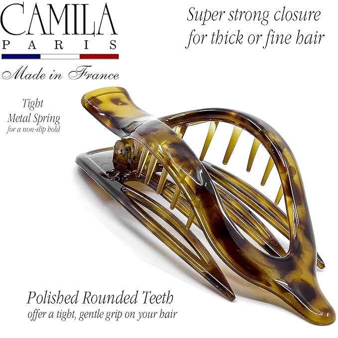 Camila Paris CP2383 French Hair Clips, Large Side Slide Hair Clips for Long Curly Wavy Hair, Strong Hold No Slip Grip, Girls Hair Claw Clips for Women, Styling Girls Hair Accessories, Made In France
