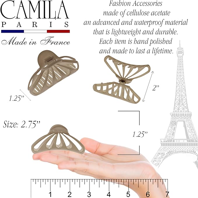 Camila Paris CP3636 French Hair Clip for Women Thick Hair for Long Curly Wavy Hair, Brown, Girls Hair Claw Clips Fashion Styling Hair Accessories for Women, Strong Hold No Slip Grip, Made in France