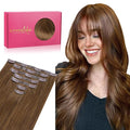 WENNALIFE Seamless Clip In Hair Extensions Human Hair, 16 Inch 130g 7pcs Light Auburn Brown Real Hair Extensions Clip in Human Hair Invisible PU Skin Weft Natural Remy Human Hair Extensions