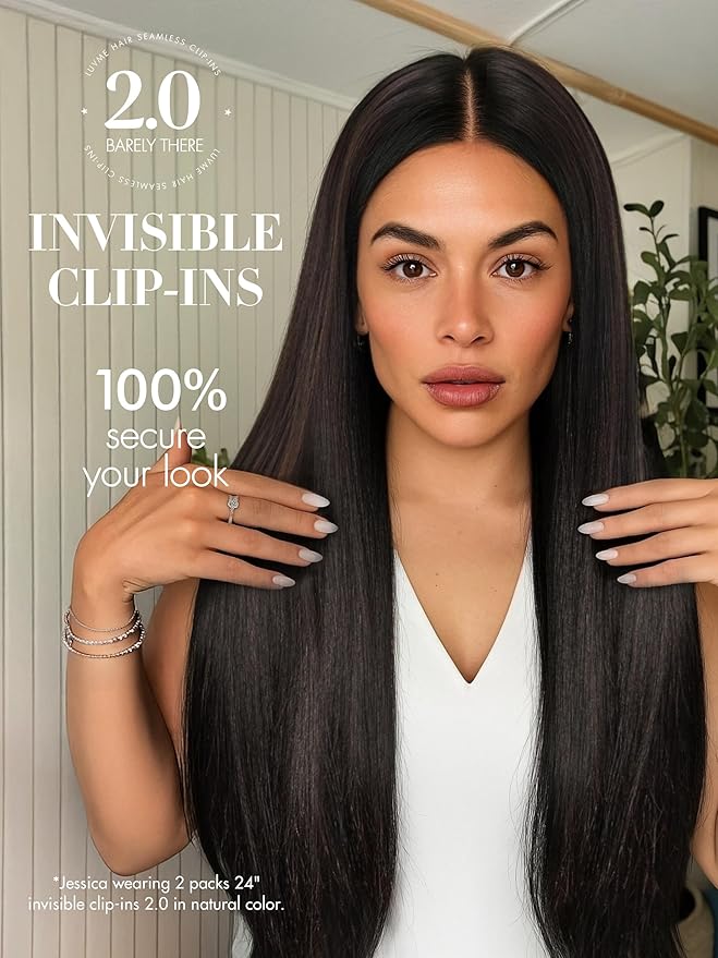 LUVME Invisible Clip in Hair Extensions Real Human Hair, 20 inch 110g 6Pcs, Natural Black Remy Human Hair Extensions Clip ins for Women, Natural Human Hair