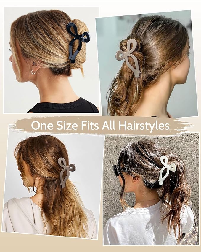 Mesovor 4 Pack Elegant Bow Hair Claw Clips, Nonslip 4.3" Large Hair Grip Hairclips for Thin and Thick | Acrylic Hair Strong Hold Hair Jaw Clamps (Neutral)