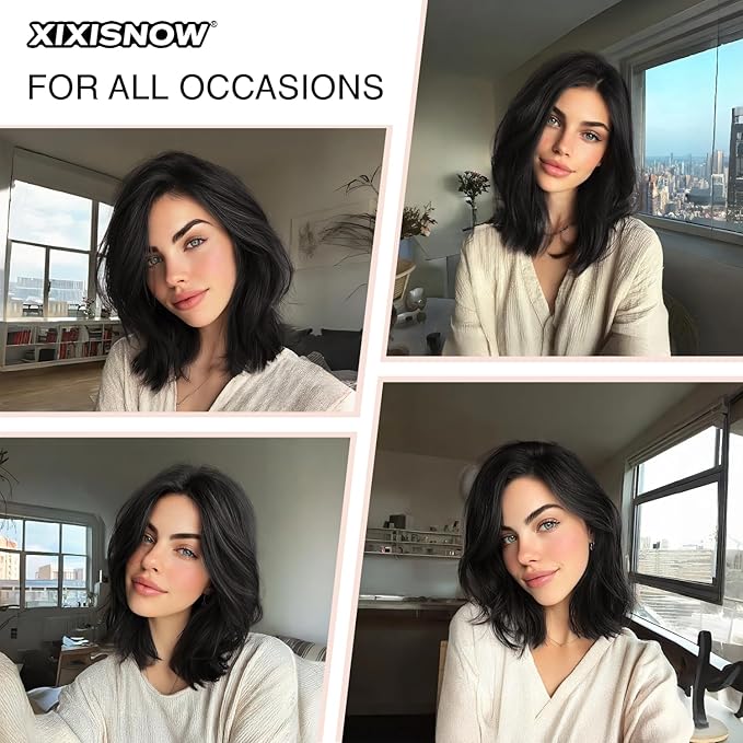 2 Pcs Clip In Hair Volumizer 8 Inch Heat Resistant Hair Pieces Thick Synthetic Hairpieces Adding Extra Volume Short Hairs Extensions Clip Ins for Women With Thin & Fine Natural Black