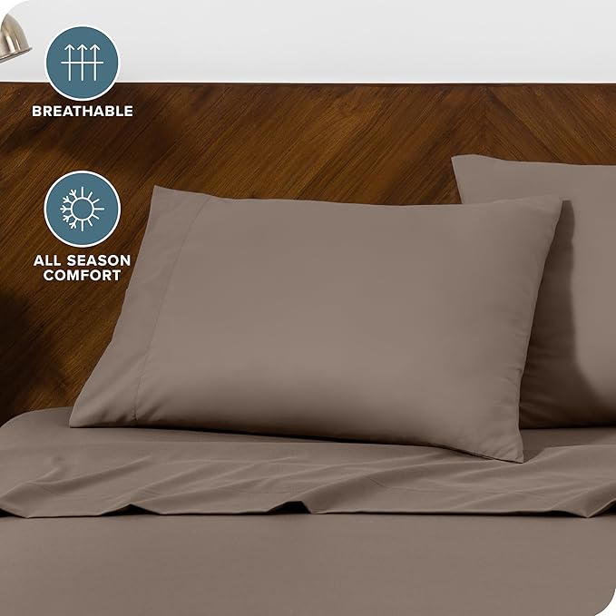 Bare Home Microfiber Pillow Cases - King 20x36 - Cooling Pillowcases - Double Brushed - Easy Care - Envelope Closure (King Pillowcase Set of 2, Taupe)