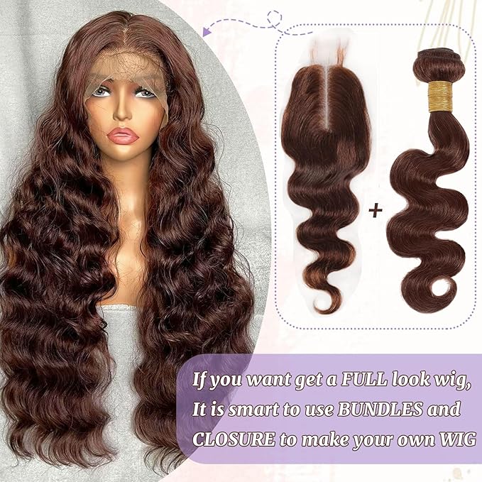 4# Body Wave Bundles Human Hair Chocolate Brown Color Body Wave Bundle 100% Real Human Hair And True To Length 22 24 26 Inch 3 Pcs/Pack