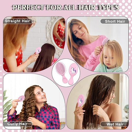 12 Pcs Unicorn Mini Detangler Brush, Mini Travel Hair Brush, Bristles Plastic Detangling Brush,No Tangle Soft Flexible Bristles for Straight, Curly, Thick Hair for Party Gift