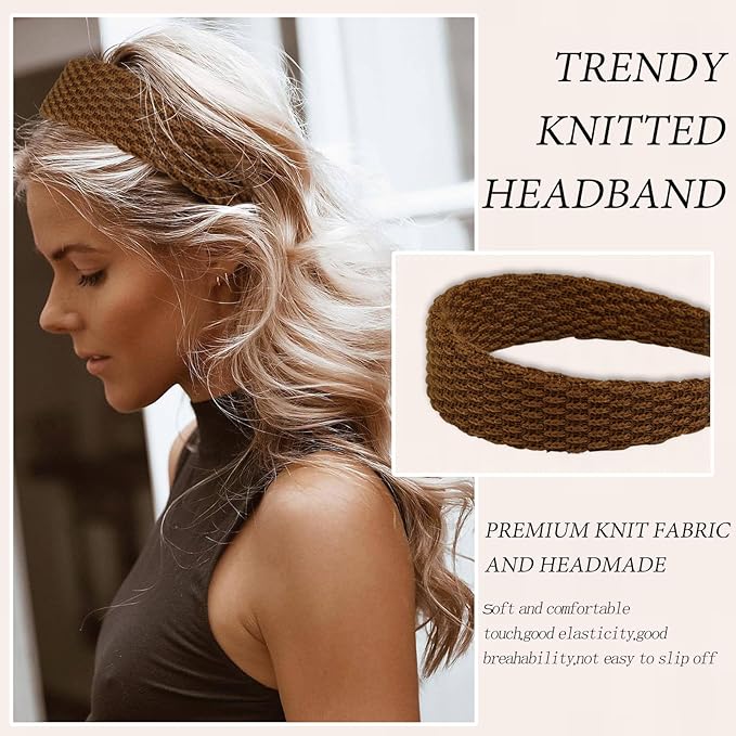 Headbands for Women Knitted Trendy 1.57 in Wide Head Bands Non Slip Cute Hairbands for Girls, Solid Color Elastic Hairbands for Women’s Hair Fashion Hair Accessories,4 Pack