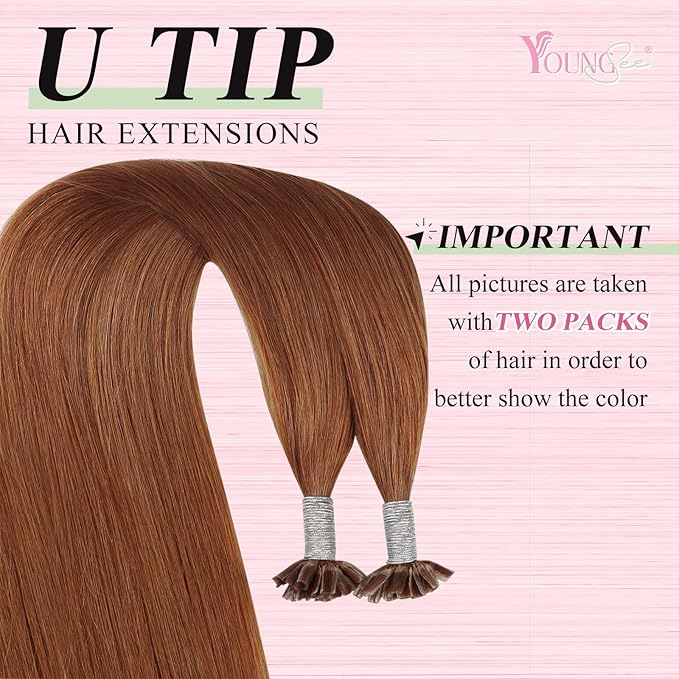 YoungSee U Tip Hair Extensions Human Hair Copper Utip Hair Extensions for Long Hair Copper 22In 50s/50G