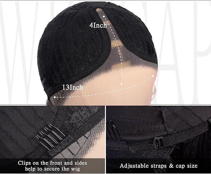 BrittyHair Black Mix Blonde Long Straight Wig for Women 26 Inches Synthetic Layered Wig 13x4x1 Black Mix Blonde Lace Front Wig Middle Part Synthetic Wigs for Daily Cosplay Party Use