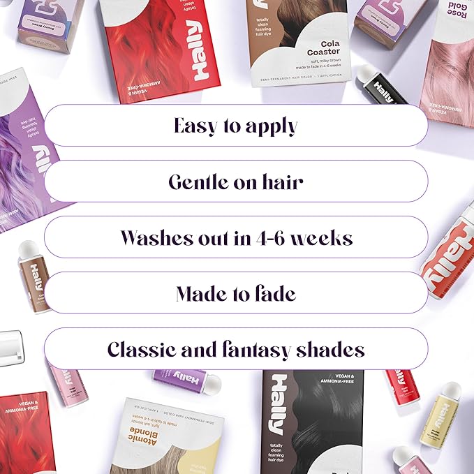 Hally Hair Color Cloud Hair Dye (Purple Avalanche) - Demi-Permanent Foam Hair Color for Women & Men - Mess-Free & Long-Lasting Hair Dye Kit, Hair Coloring Products Wash Out in 4-6 Weeks, Vegan