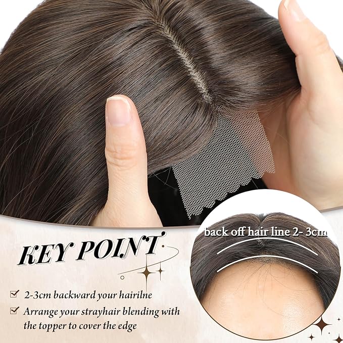 MORICHY Hair Toppers for Women Clip in Hair Topper with Bangs 20inch Coffee Brown Long Wavy Curly Synthetic HairPieces for Women
