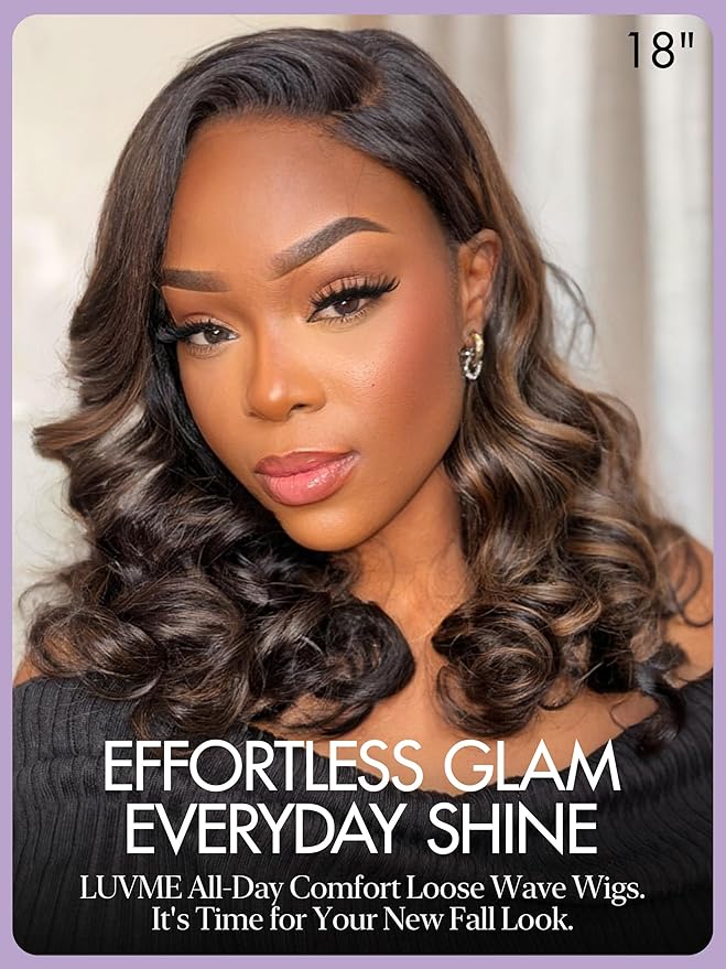 LUVME HAIR 100% Human Hair Wigs Loose Wave Glueless Lace Front 16 Inches, Pre Cut Plucked Hd Lace Short Wig Ready To Go Highlight Color Straight Bleached Knots Side Part Wigs