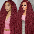 20 Inch 99J Burgundy Lace Front Wigs Human Hair Deep Wave 13x6 HD Lace Front Wigs Pre Plucked with Baby Hair Wet and Wavy Human Hair Wig 200% Density Deep Curly Frontal Wigs for Black Women