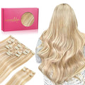 WENNALIFE Hair Extensions Clip In, 9pcs 24inch 150g Dirty Blonde Highlighted Bleach Blonde Thicker Clip In Hair Extensions Real Human Hair Remy hair extension Double Weft Clip in Human Hair Extensions