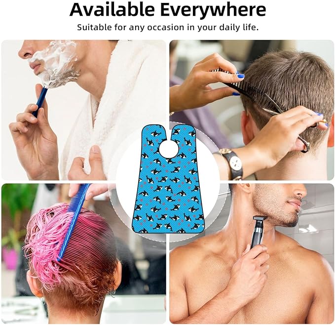 Waterproof Beard Trimming Bib, Non-Stick Hair Catcher for Men Shaving, Grooming Apron for Husband Dad, Cute Killer Whale Starfish Bubbles Dots Blue Shave Bib