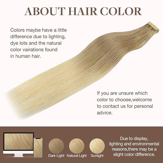 GOO GOO Tape in Hair Extensions Human Hair, O18G/22G Ombre Beige Blonde with Ash Highlights, 18inch 50g 20pcs, Skin Weft Seamless Invisible, Silky Straight with Thick Ends, Remy Human Hair