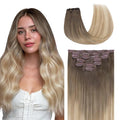 GOO GOO Clip in Hair Extensions Real Human Hair, Remy Human Hair Extensions Clip ins for Women, Natural Human Hair, 20inch 120g 7 Pcs, #9/18J/60 Chocolate Brown to Champagne Blonde Balayage