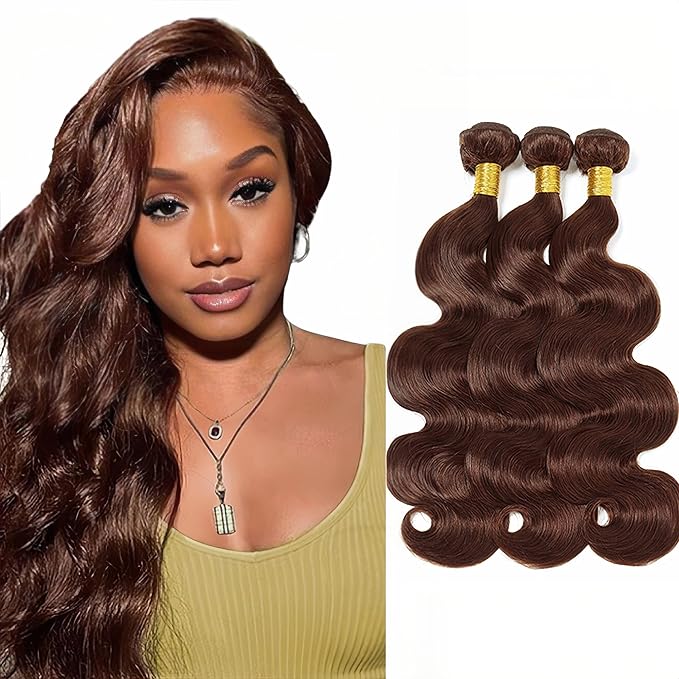 Chocolate Brown Bundles Human Hair Color 4 Body Wave Bundle Brazilian Virgin Remy Hair 3 Bundles 18 20 22 Inch Niegmeag Double Weft Dark Brown Body Wave Bundle 300g