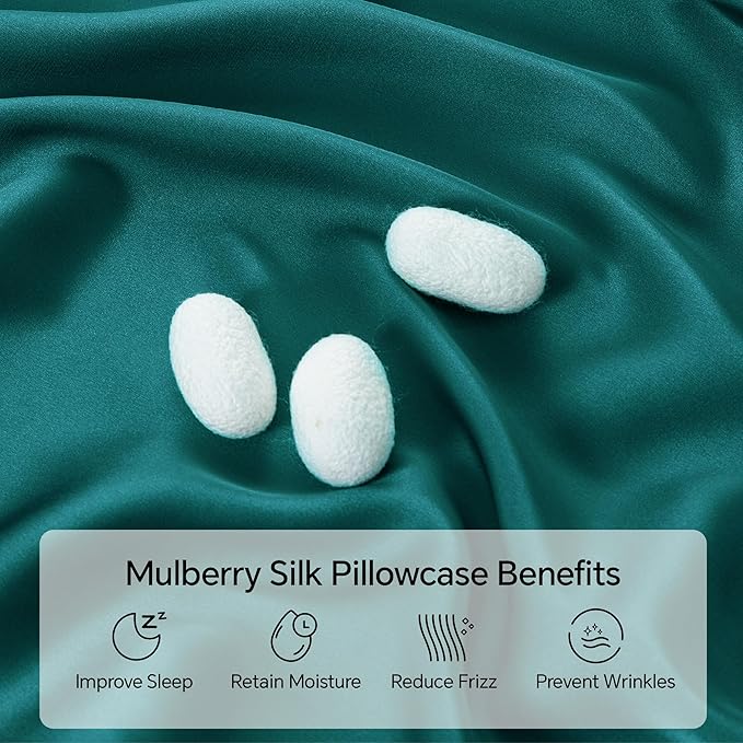 INFIIXSO Mulberry Silk Pillowcase for Hair and Skin, Silk Pillow Cases Queen Size with Hidden Zipper 20x30 Inches, Super Smooth and Soft Cooling Pillow Cases for Hot Sleepers(Teal, 1 Pack)