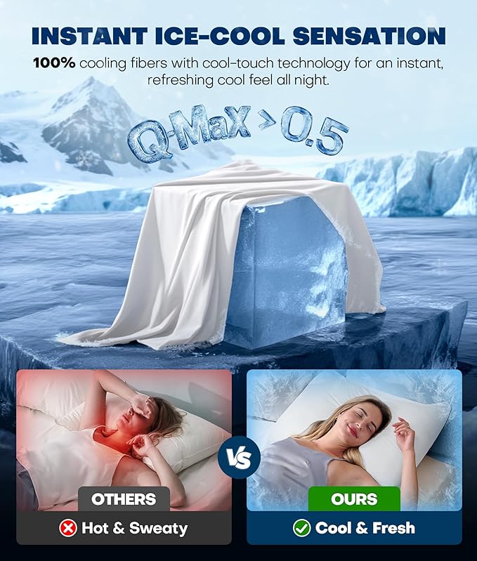Ultra-Chill Cooling Pillowcase Set of 2 for Hot Sleepers, Softer Than Silk Pillow Cases for Protecting Hair & Skin, Breathable Bed Pillow Covers w/Zipper, Gifts for Women & Men (White, King)