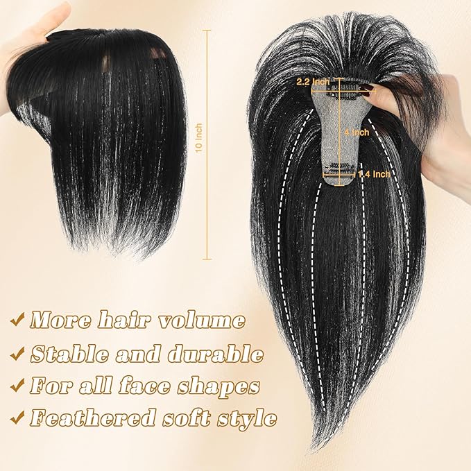 NAYOO Hair Toppers for Women Real Human Hair, 360° Cover Clips in Full Fringe Fake Bangs Hair Pieces for Women Girls Daily Wear(Natural Black)