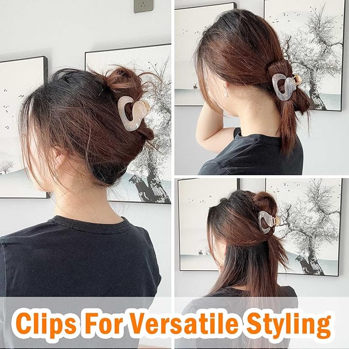 2Pcs Marble Pattern Hair Clips for Women - Non-Slip Grip Metal Claw Clip, Geometric Design Hair Accessories for Thin/Thick Hair, Cute Hair Styling Barrettes, 2.36 Inch
