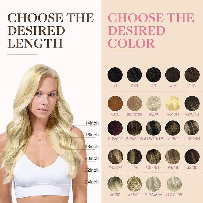 GOO GOO Tape in Hair Extensions Human Hair, 613R Bleach Blonde, 18inch 50g 20pcs, Skin Weft Seamless Invisible, Silky Straight with Thick Ends, Remy Human Hair