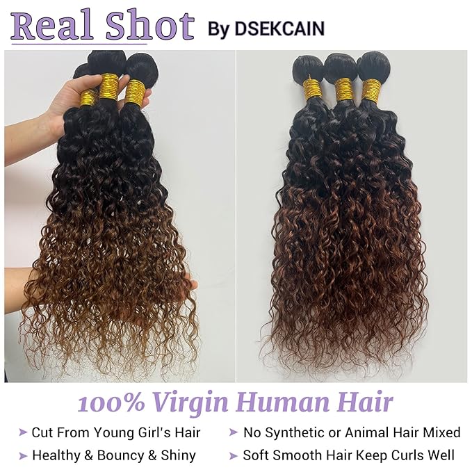 Ombre Bundles Human Hair Water Wave Chestnut Brown Ombre Water Wave Bundles T1B/2/30 Color 100% Real Human Hair Wavy Sew in Weft Weave 22 24 26 Inch