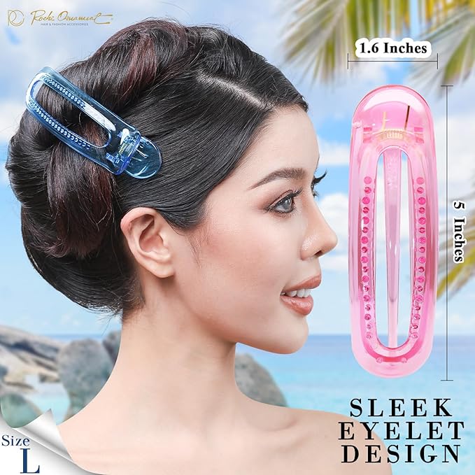 RC ROCHE 6 Pcs Flat Claw Hair Clips for Women Alligator French Barrette Long Thick Hair Duckbill Curved No Slip Grip Lay Flat Side Slide Firm Classic Styling, Large Transparent Multicolor